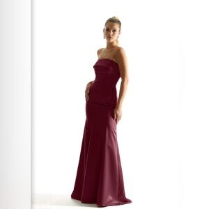 Morilee Satin Mermaid Gown with cuffed Neckline in Claret